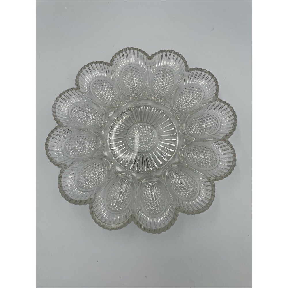 VTG Portieux France Clear HOBNAIL Glass Deviled Egg Dish